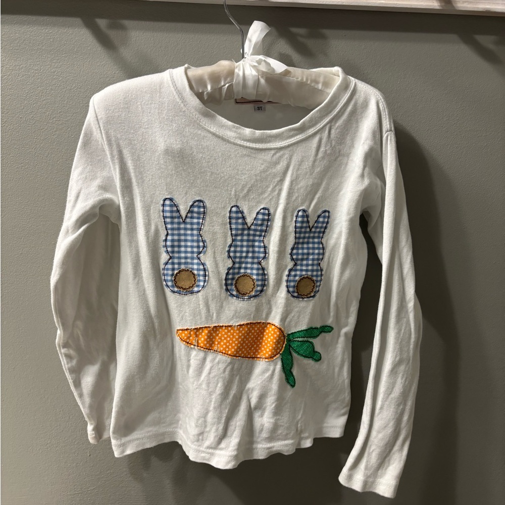 White and Blue Long Sleeve Tee with Bunny Design